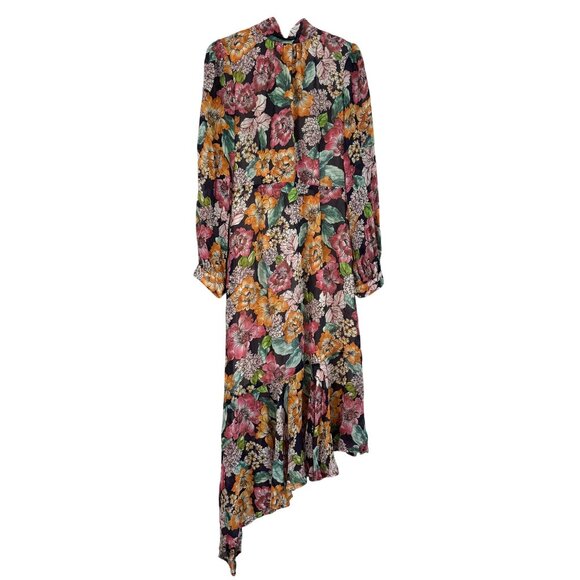 Rachel Pally Birdie Floral High Neck Open Back Asymmetric Midi Dress Womens XS - Picture 2 of 8